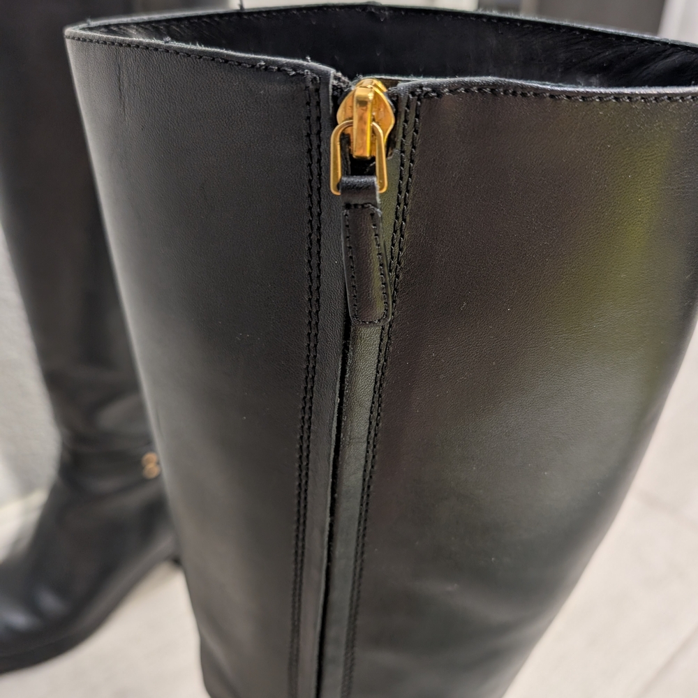 Tory Burch Black Leather Knee-High Boots - Picture 11 of 14